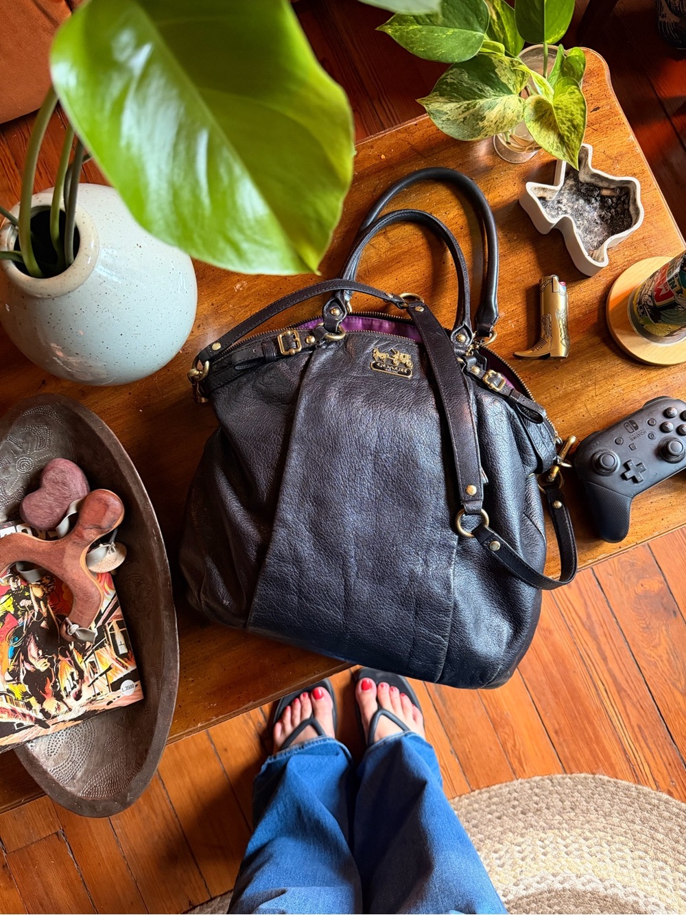Coach Madison Lindsey Black Leather Satchel Hobo Bag 18641
